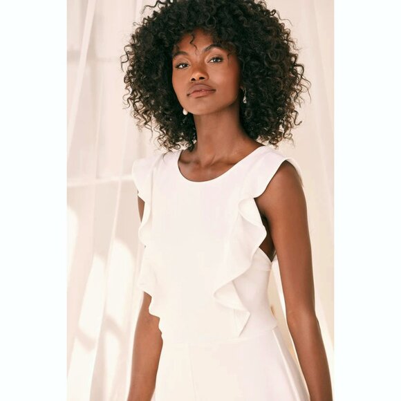 Lulu's White Ruffled Jumpsuit - Picture 3 of 8